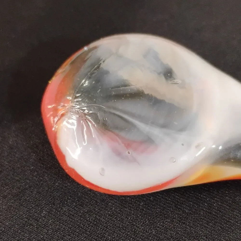 Vintage Hand Blown  Glass Round Ashtray Orange/ Wh Swirl  With Cigarette Stamper
